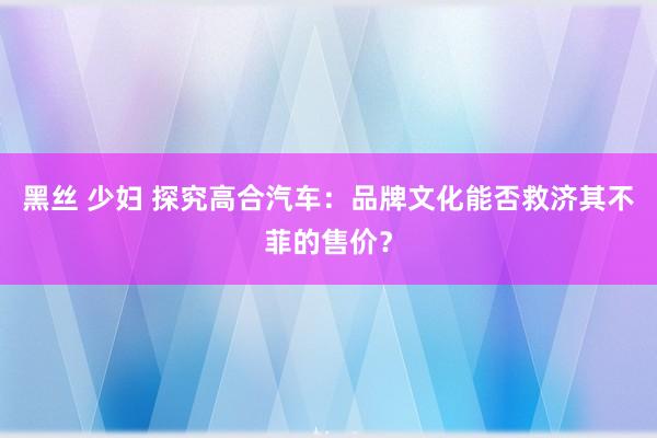 黑丝 少妇 探究高合汽车：品牌文化能否救济其不菲的售价？