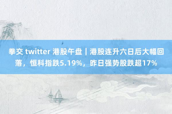 拳交 twitter 港股午盘｜港股连升六日后大幅回落，恒科指跌5.19%，昨日强势股跌超17%