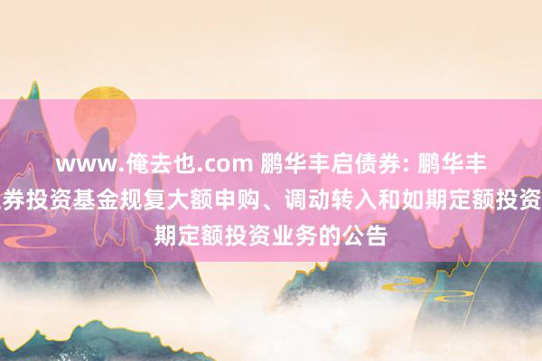 www.俺去也.com 鹏华丰启债券: 鹏华丰启债券型证券投资基金规复大额申购、调动转入和如期定额投资业务的公告